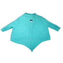 Womens Cardigan Sweater XL Teal Crochet 3/4 Length Sleeves Lark Lane