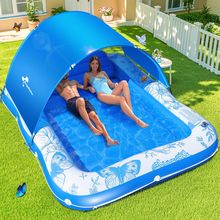 Inflatable Tanning Pool Lounger with Canopy,81"X 60" Large Tanning Floats for Ad