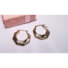 Estate 7/8" diameter Beautiful etched Swirl 14Kt Yellow/Gold hoop Earrings#22563