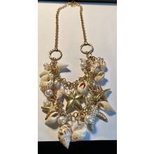 Seashell, Starfish and Pearl Bib Necklace (18") # 5163