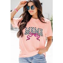 Pink Sequin Checkered MAMA Bow Graphic T Shirt