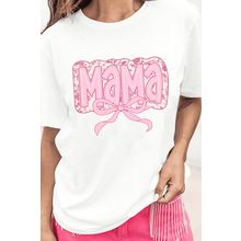 White MaMa Bowknot Graphic Crewneck Mothers Day T Shirt