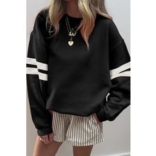 Black Varsity Striped Detail Drop Shoulder Oversized Sweatshirt