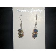 Rainbow electro plated glass with clear crystal short earrings