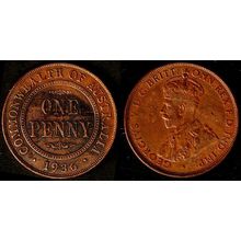 Australia One Penny 1936 Used Coin 1d Geo V