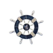 Pack Of 2] Rustic Dark Blue and White Decorative Ship Wheel With Seagull 6&q...