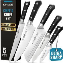 Cutluxe Kitchen Knives, 5 Pcs Chef'S Knife Set – Razor Sharp German Steel, Full
