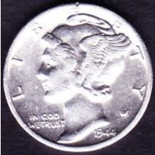 1944 D USA 10 Cents Silver Coin Mercury