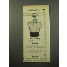 1955 Chipp Jabot Dinner Shirt Ad - The Jabot a ruffled-front dinner shirt $15.00