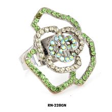Austrian Crystal Rose Flower Ring - Green Color - RN-228GN