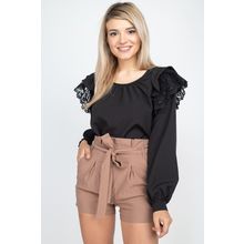 Balloon Sleeve Lace Ruffle Top