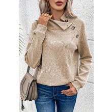 Apricot Asymmetric Buttons Detail High Neck Textured Sweatshirt