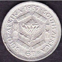 1957 South Africa 6 Pence Silver Coin