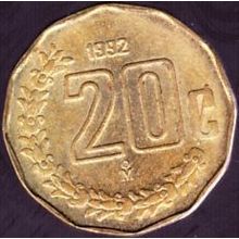 1992 Mexico 20 Centavos Coin