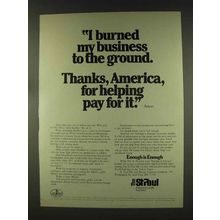 1977 The St. Paul Insurance Ad - Burned to the Ground