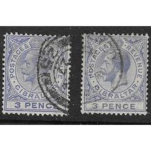GIBRALTAR 1921-7 GEORGE V MULTI SCRIPT CA WMK 3d BOTH SHADES USED SG95 / SG95a