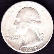 1942 D USA 25 Cents Silver Coin Washington