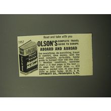 1957 Lippincott Book Ad - Olson's Travel guide to Eruope Aboard and Abroad