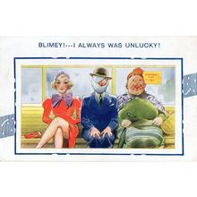 Man In Bandage Sling One Eye Can Only See Ugly Lady Old Comic Postcard