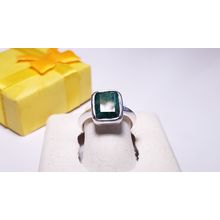 Estate 3.5ct Natural Emerald Cut Emerald bezel Polished SterlingSilver Ring22258