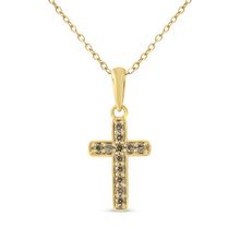 10K Yellow Gold Flashed .925 Sterling Silver 1/4 Cttw Champagne Diamond Cross...