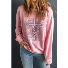 Pink Faith Graphic Studded Pullover Sweatshirt