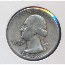 1948-S Washington 90% Silver Quarter, Circulated/Ungraded