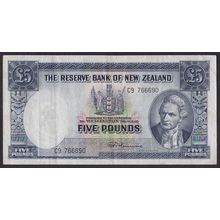 1956 - 1967 New Zealand Banknote 5 Pounds Flemming Without Security Thread