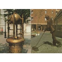 German Road Sweeper Bronze Statue Bad Aachen 2x Postcard