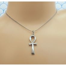 Vintage 800 and 925 Sterling Silver Egyptian Ankh Pendant Choker Necklace