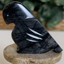Zuni Crow Raven Fetish Clayton Panteah & Abby Quam Jasper Turquoise Heart Line