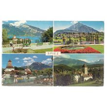 multiview, SPIEZ, SWITZERLAND vintage used postcard 1963 postmark =