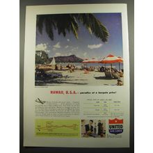 1952 United Air Lines Ad - Hawaii, U.S.A. - paradise at a bargain price