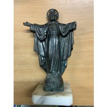VINTAGE JESUS CHRIST FIGURE PEWTER METAL ON MARBLE BASE 23cm-TALL 1.2kg (P7)