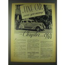 1936 Chrysler Six Sedan Ad - Fine Car Saves You Money