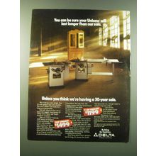 1988 Delta 3hp and 1 1/2 hp Unisaw Ad - You can be sure your Unisaw will last