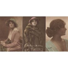 Actress Gladys Cooper in Fox Fur Coat Stole WW1 Fashion 3x Postcard