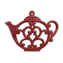 Pack Of 2] Rustic Red Whitewashed Cast Iron Round Teapot Trivet 8""