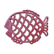 Pack Of 2] Rustic Red Whitewashed Cast Iron Big Fish Trivet 8""