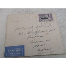 Ceylon - 1937 - 50 cent stamp - on envelope with Air Mail sticker.