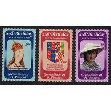 St. Vincent Gren 21st Birthday of Princess of Wales 3v 1982 MNH SG#229-231
