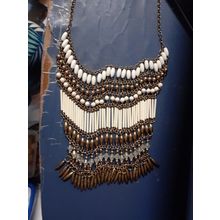 womens gold tone chain and bead collar? type necklace