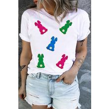 White Easter Bunny Chenille Patch Graphic Plus Size Tee