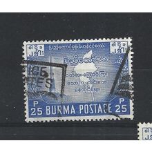 Burma.SG136 25p Independence Monument,Ragoon and Map (Blue).Fine Used.Jul25g