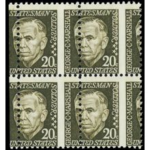 1289, Mint NH 20¢ Misperforation Error Block of Four - Marshall - Stuart Katz
