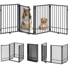 Metal Freestanding Dog Gate with Door, Extra Wide 81", 31" Height Foldable Dog G