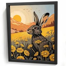 Hare Wall Art Print Vintage Artwork Hare In Flower Field Home Decor Lounge Art (