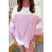 Phalaenopsis Striped Patchwork 3/4 Sleeve Oversize Top