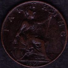 1897 Great Britain 1 Farthing Coin