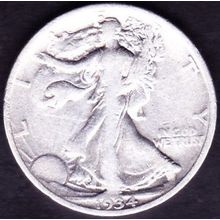 1934 USA 50 Cents Silver Coin Liberty Walking